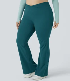 Crossover Leggings|Yoga Leggings<HALARA High Waisted Crossover Full Length Flare Plus Size Leggings