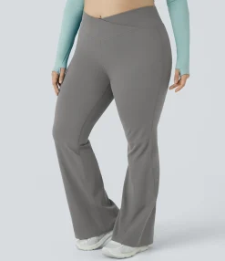 Crossover Leggings|Yoga Leggings<HALARA High Waisted Crossover Full Length Flare Plus Size Leggings