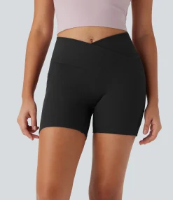 Crossover Shorts|5'' Shorts<HALARA High Waisted Crossover Pocket Waffle Yoga Biker Shorts 5''