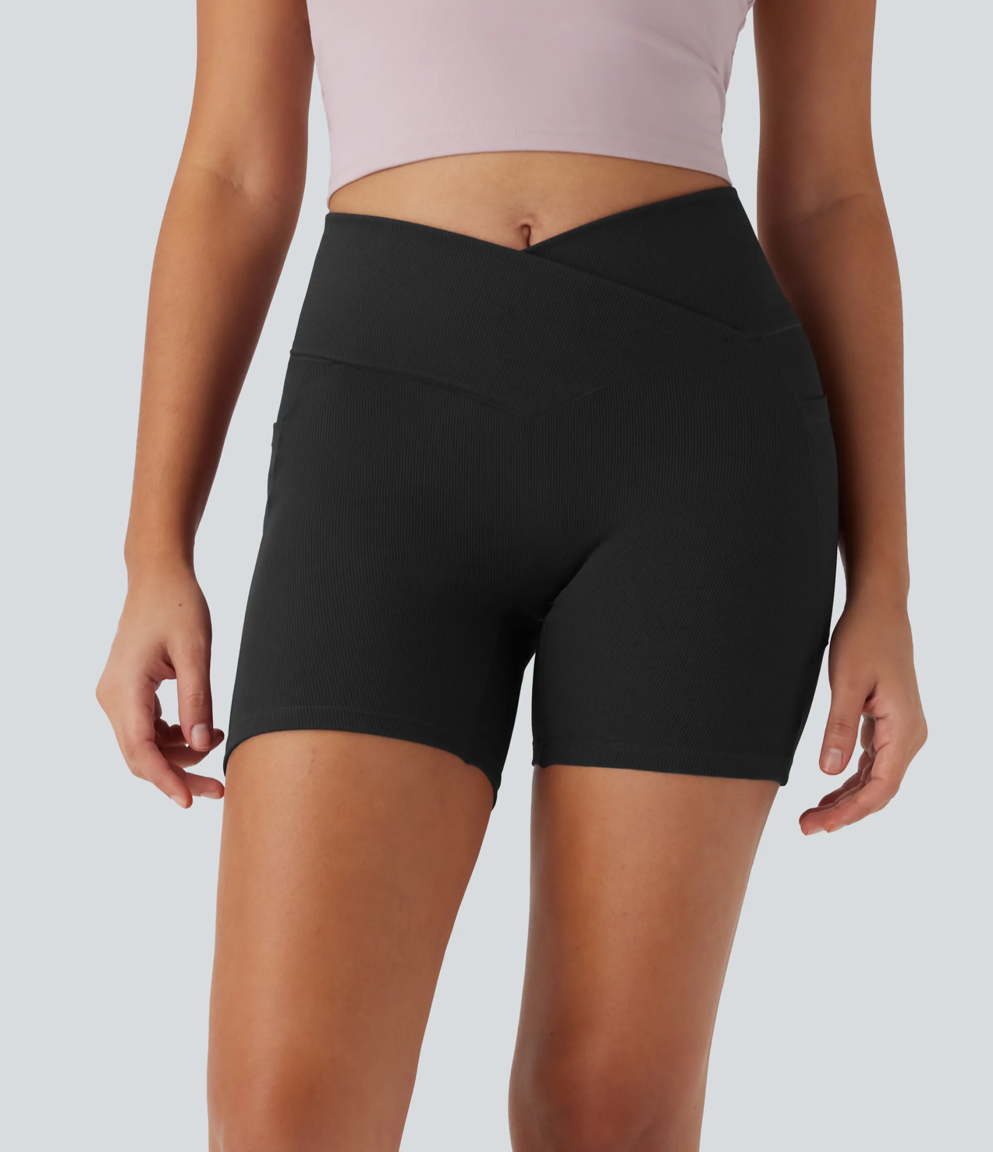 Crossover Shorts|5'' Shorts<HALARA High Waisted Crossover Pocket Waffle Yoga Biker Shorts 5''