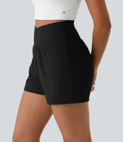 Active Shorts|Crossover Shorts<HALARA High Waisted Crossover Pocket 2-in-1 Casual Shorts