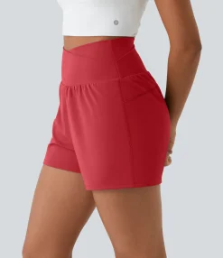 Active Shorts|Crossover Shorts<HALARA High Waisted Crossover Pocket 2-in-1 Casual Shorts
