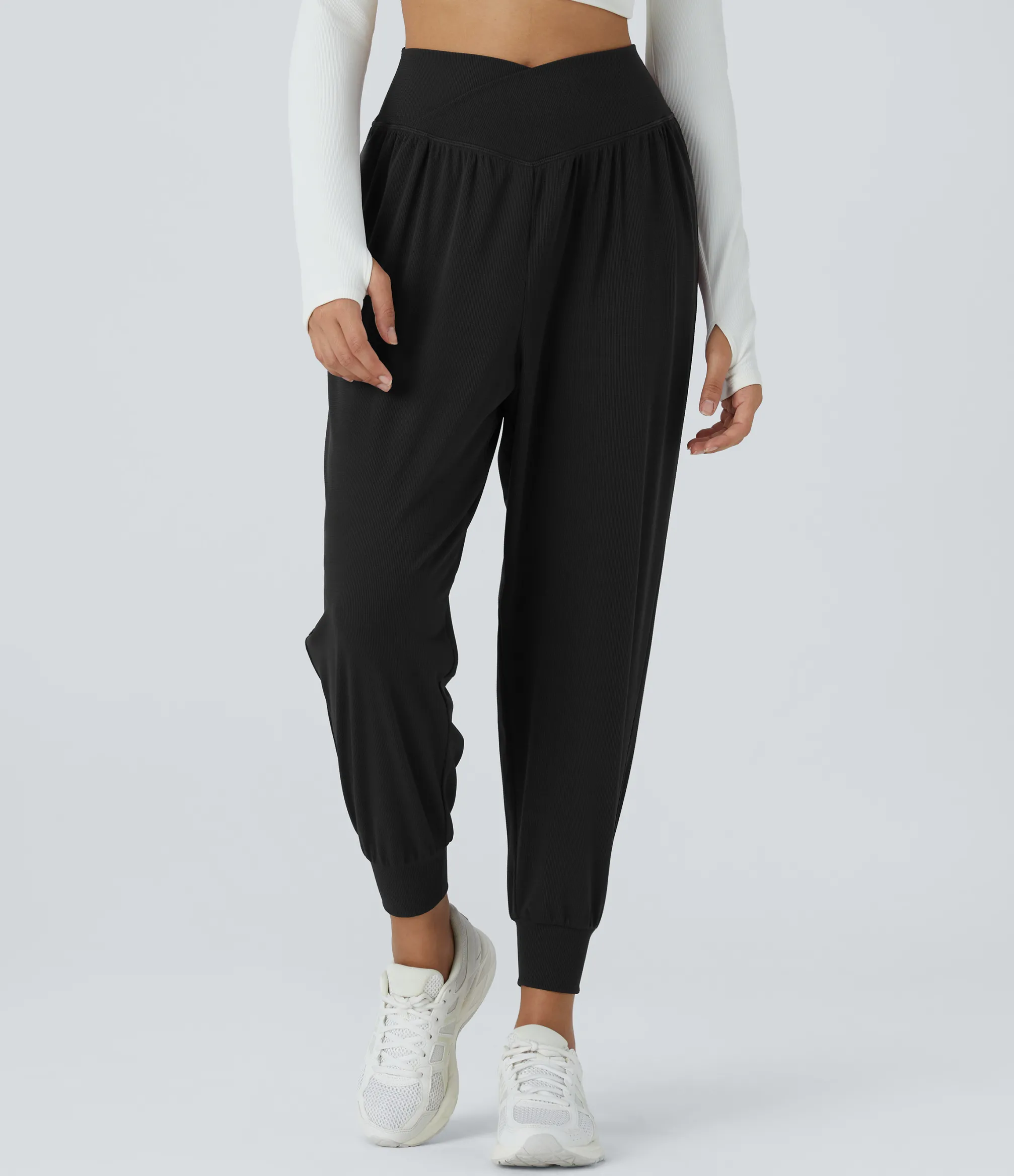 Joggers|Joggers<HALARA High Waisted Crossover Pocket Waffle Yoga Joggers