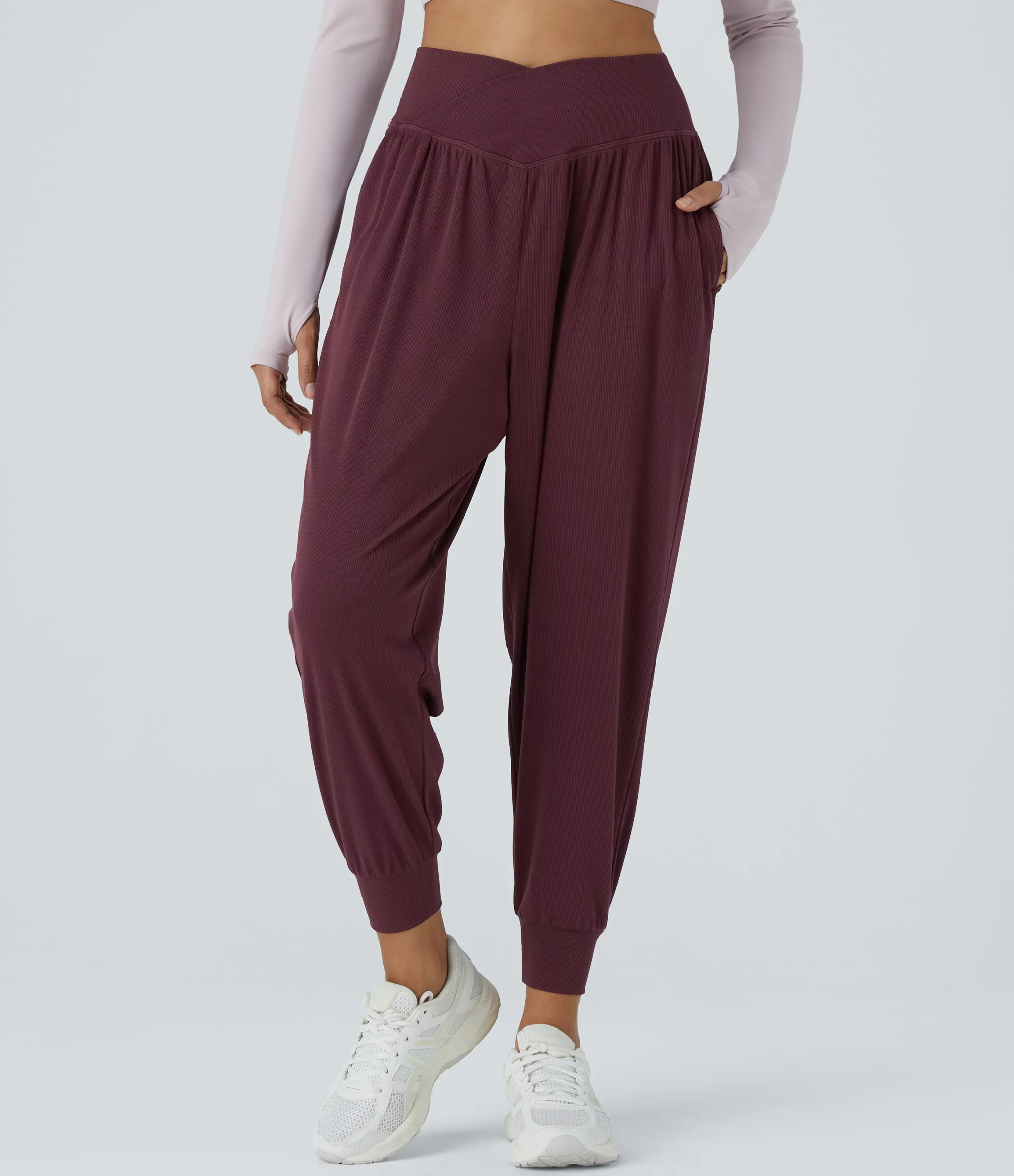 Joggers|Joggers<HALARA High Waisted Crossover Pocket Waffle Yoga Joggers