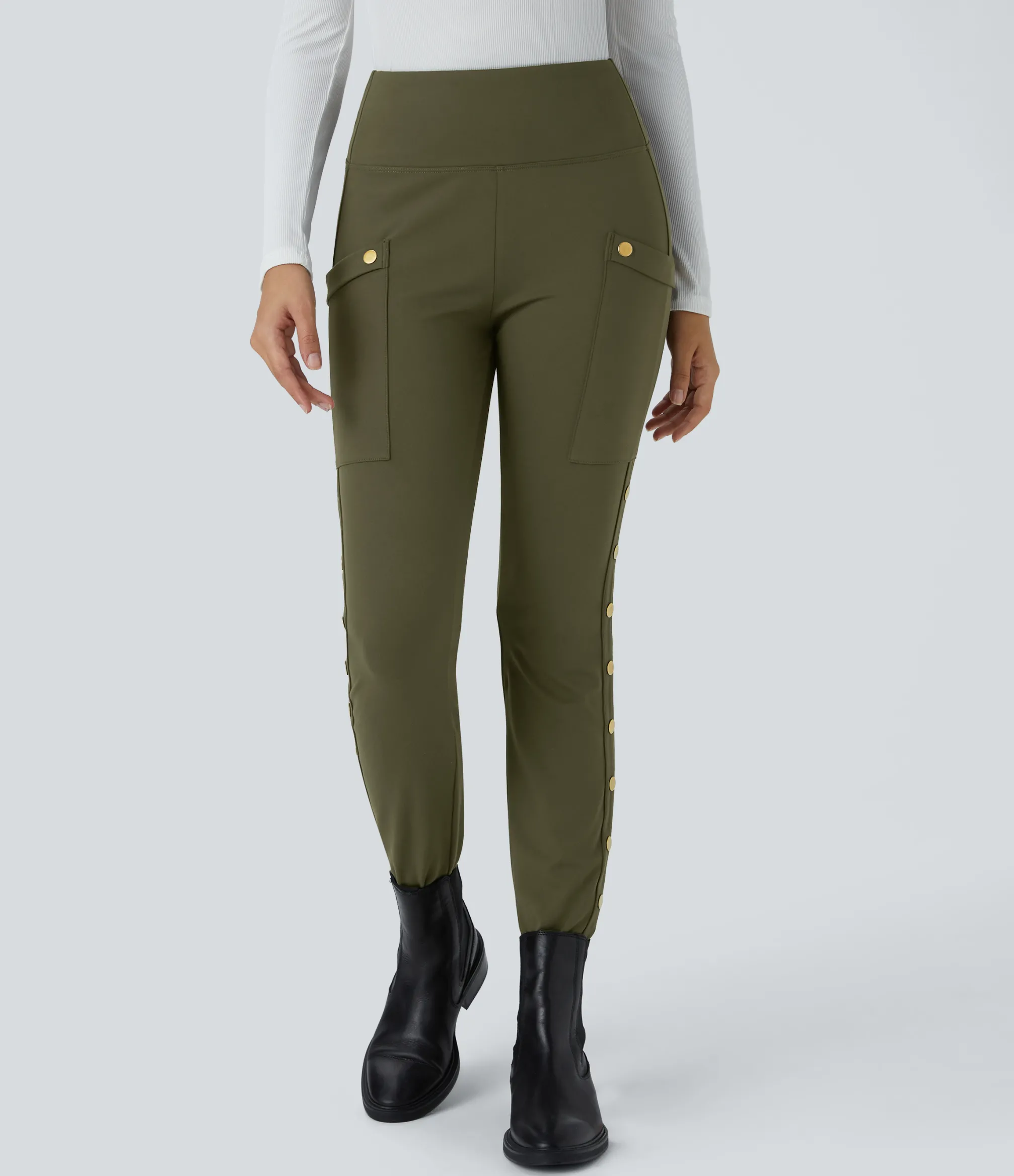 High-Waisted Pants|Skinny Pants<HALARA High Waisted Decorative Pocket Skinny Ankle Length Casual Pants