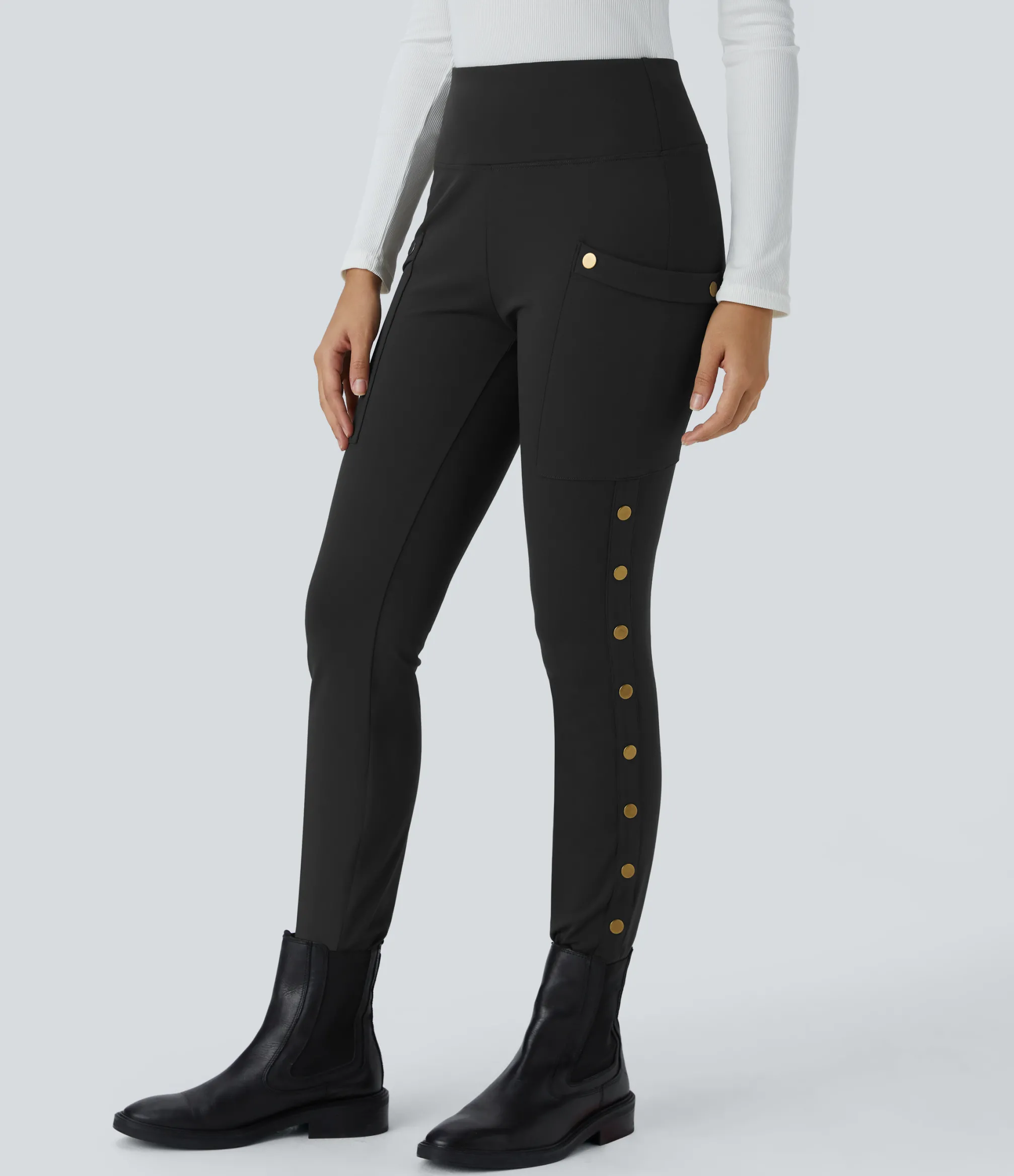High-Waisted Pants|Skinny Pants<HALARA High Waisted Decorative Pocket Skinny Ankle Length Casual Pants