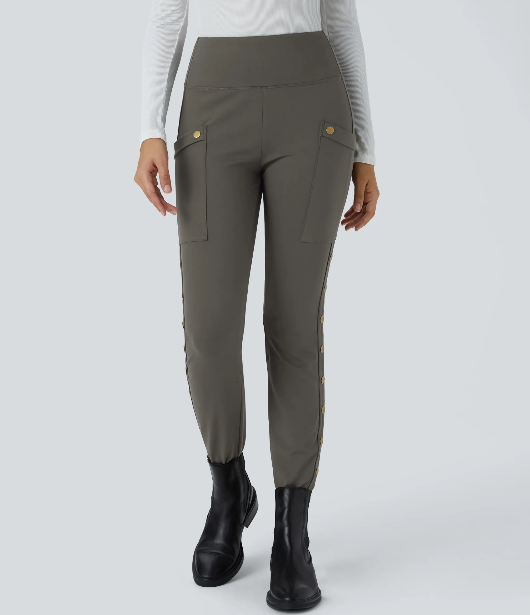 High-Waisted Pants|Skinny Pants<HALARA High Waisted Decorative Pocket Skinny Ankle Length Casual Pants
