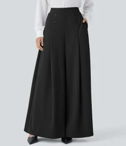 Pants|High-Waisted Pants<HALARA High Waisted Decorative Pocket Palazzo Wide Leg Work Pants