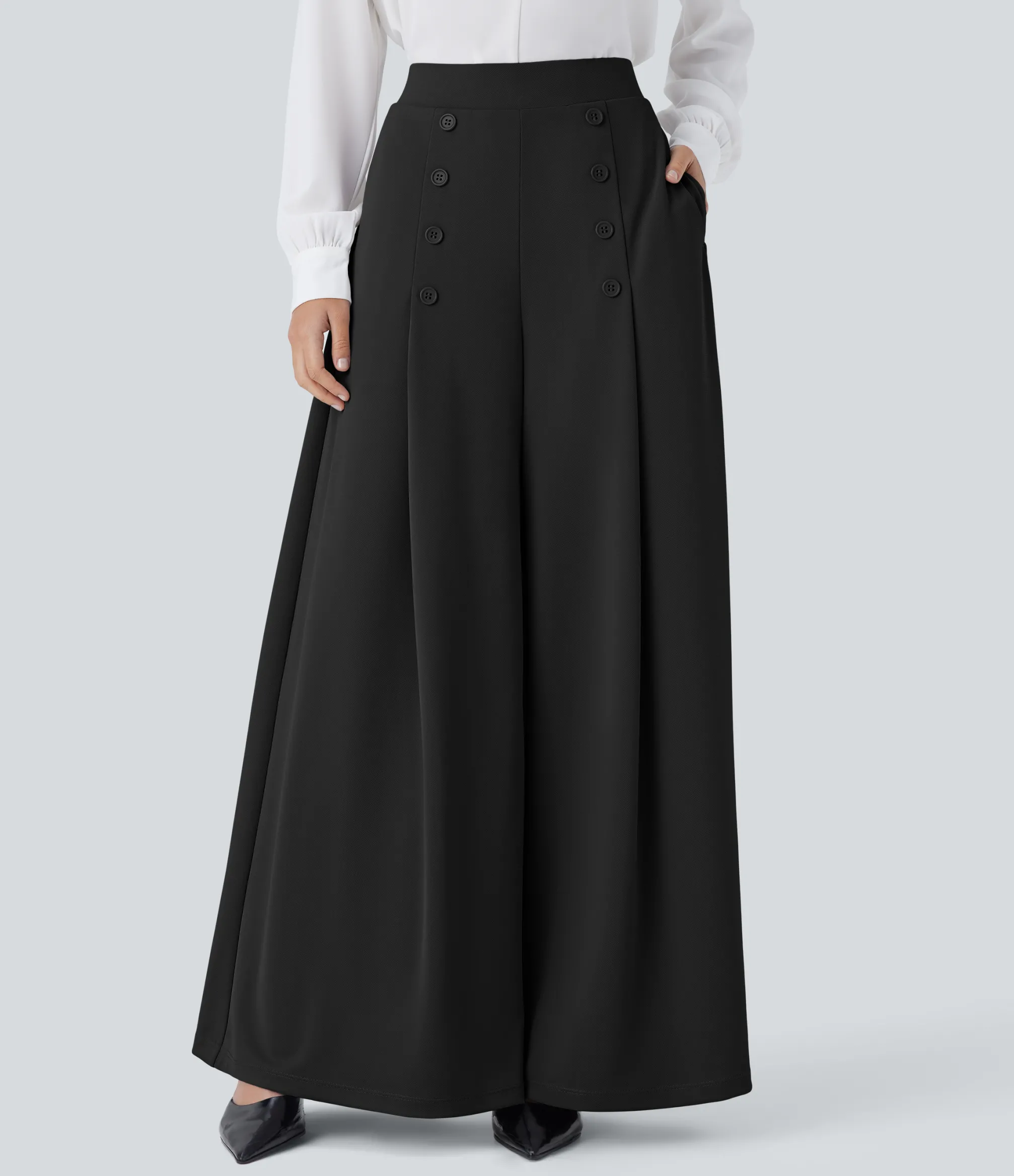 Pants|High-Waisted Pants<HALARA High Waisted Decorative Pocket Palazzo Wide Leg Work Pants