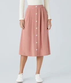 Maxi & Midi Skirts|Casual Skirts<HALARA High Waisted Decorative Pocket Waffle A Line Midi Casual Skirt