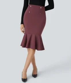 Maxi & Midi Skirts<HALARA High Waisted Decorative Ruffle Hem Midi Work Mermaid Skirt