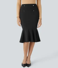 Maxi & Midi Skirts<HALARA High Waisted Decorative Ruffle Hem Midi Work Mermaid Skirt