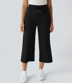 Pants|High-Waisted Pants<HALARA High Waisted Drawstring Capri Work Wide Leg Pants