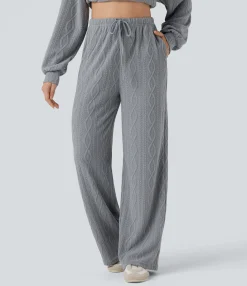 High-Waisted Pants|Pants<HALARA High Waisted Drawstring Cable Knit Casual Pants with Pockets