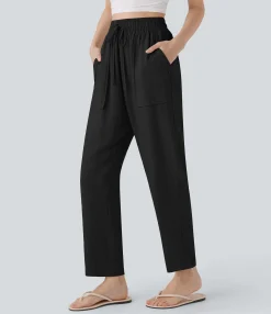 High-Waisted Pants<HALARA High Waisted Drawstring Casual Tapered Linen-Feel Pants with Pockets