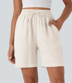 Shorts<HALARA High Waisted Drawstring Casual Linen-Feel Shorts with Pockets