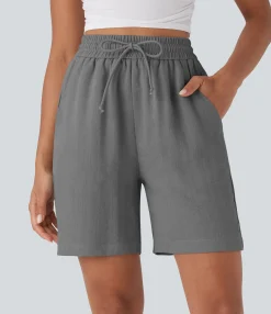 Shorts<HALARA High Waisted Drawstring Casual Linen-Feel Shorts with Pockets