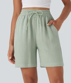 Shorts<HALARA High Waisted Drawstring Casual Linen-Feel Shorts with Pockets