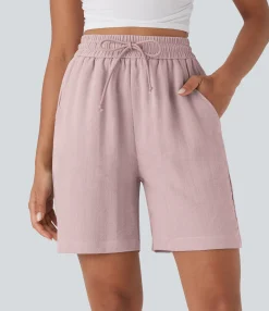 Shorts<HALARA High Waisted Drawstring Casual Linen-Feel Shorts with Pockets