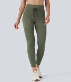 Pocket Leggings|Leggings<HALARA High Waisted Drawstring Heathered 7/8 Yoga Leggings with Pockets