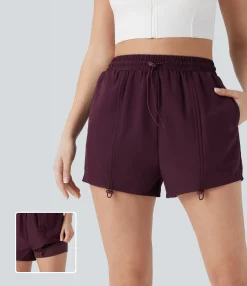 Active Shorts<HALARA High Waisted Drawstring 2-in-1 Yoga Shorts with Pockets
