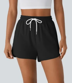 Shorts<HALARA High Waisted Drawstring Pocket Curved Hem Casual Shorts