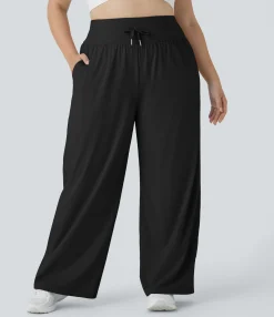 Plus Size<HALARA High Waisted Drawstring Pocket Wide Leg Cool Touch Casual Plus Size Pants-UPF50+