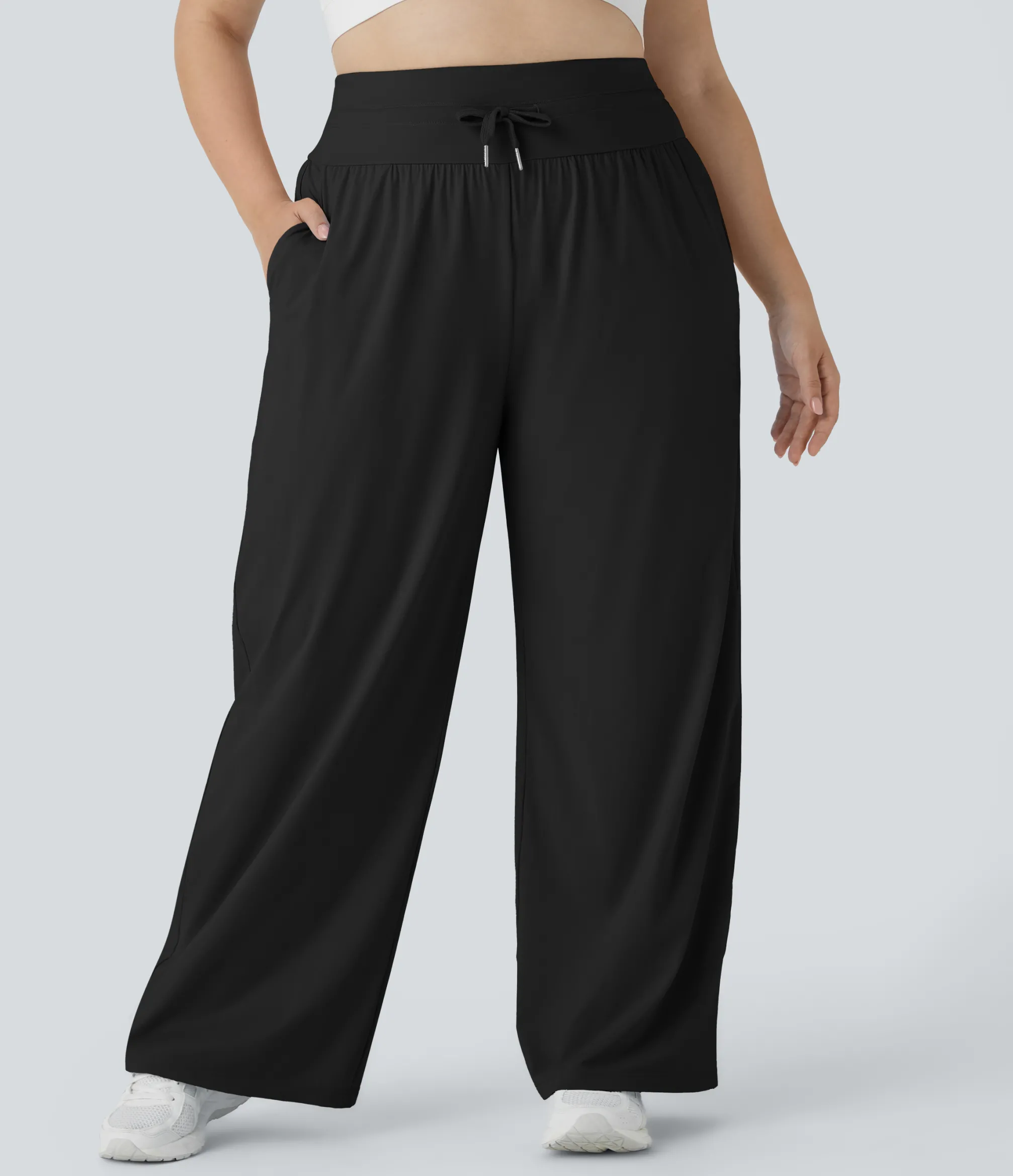Plus Size<HALARA High Waisted Drawstring Pocket Wide Leg Cool Touch Casual Plus Size Pants-UPF50+