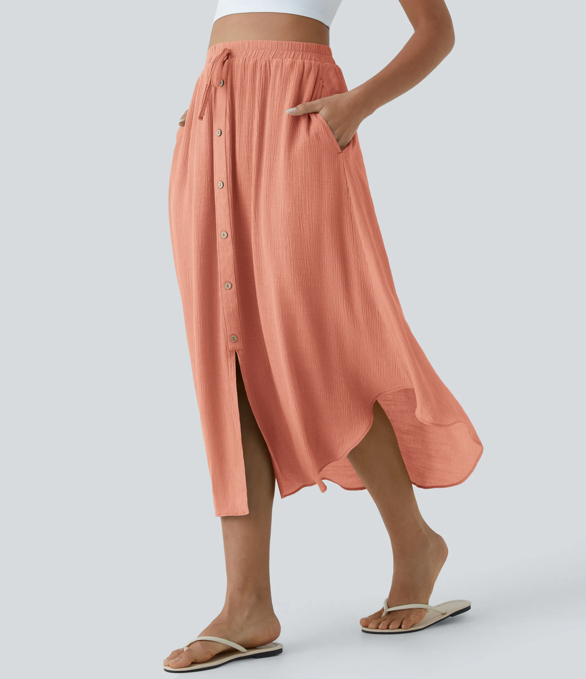 Maxi & Midi Skirts|Casual Skirts<HALARA High Waisted Drawstring Pocket Flowy Midi Casual Skirt
