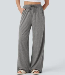 High-Waisted Pants|Wide-Leg Pants<HALARA High Waisted Drawstring Pocket Wide Leg Casual Pants