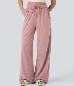 High-Waisted Pants|Wide-Leg Pants<HALARA High Waisted Drawstring Pocket Wide Leg Casual Pants