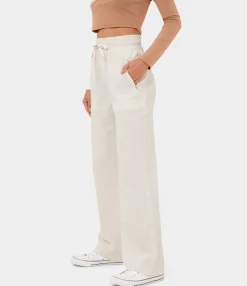 Pants|Wide-Leg Pants<HALARA High Waisted Drawstring Side Zip Pocket Wide Leg Casual Linen-Feel Pants