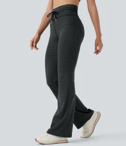 High-Waisted Pants|Flare Pants<HALARA High Waisted Drawstring Stripe Flare Yoga Pants with Pockets