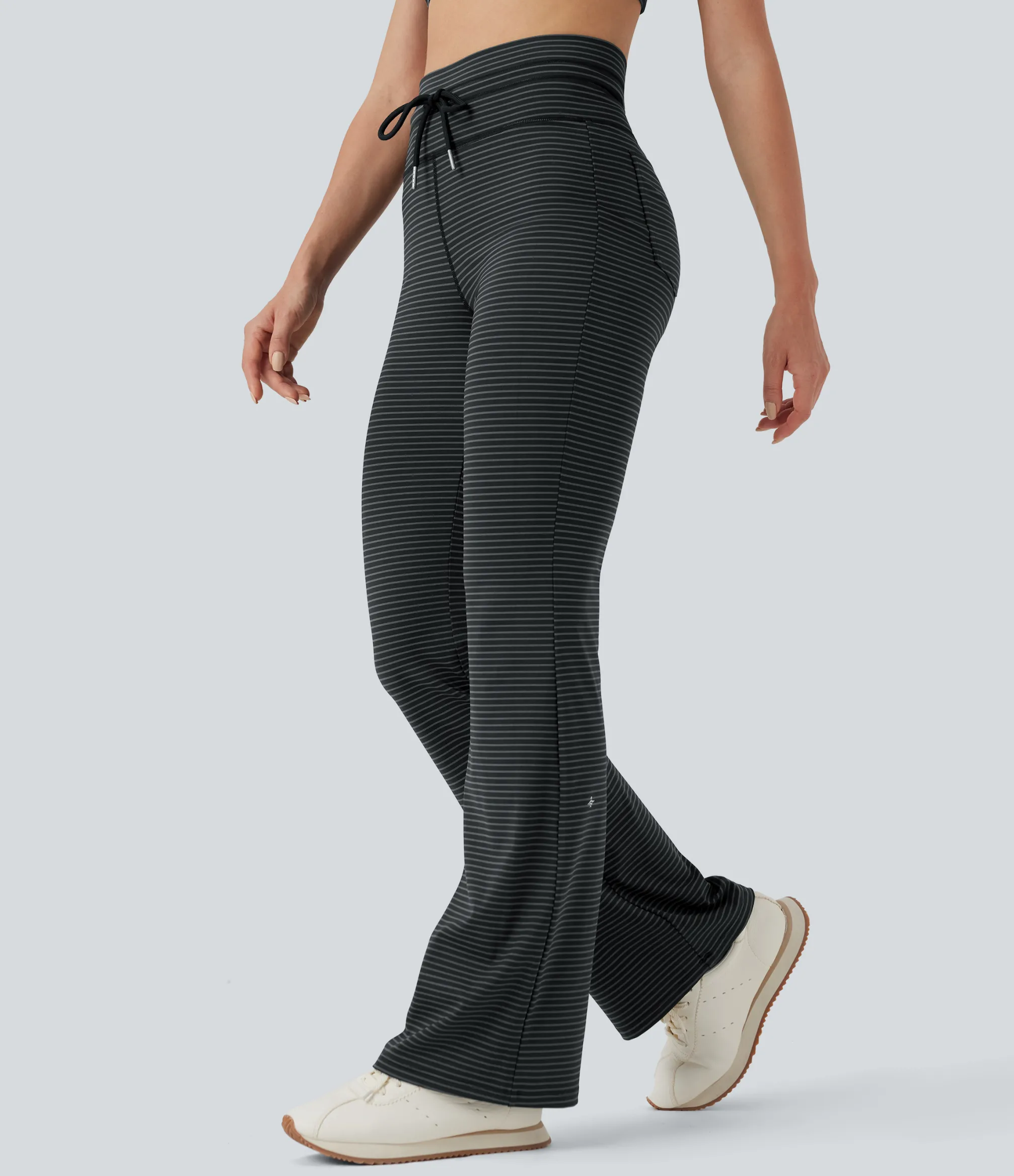 High-Waisted Pants|Flare Pants<HALARA High Waisted Drawstring Stripe Flare Yoga Pants with Pockets