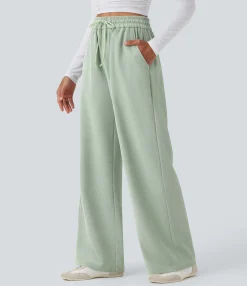 Wide-Leg Pants|High-Waisted Pants<HALARA High Waisted Drawstring Wide Leg Casual Pants with Pockets