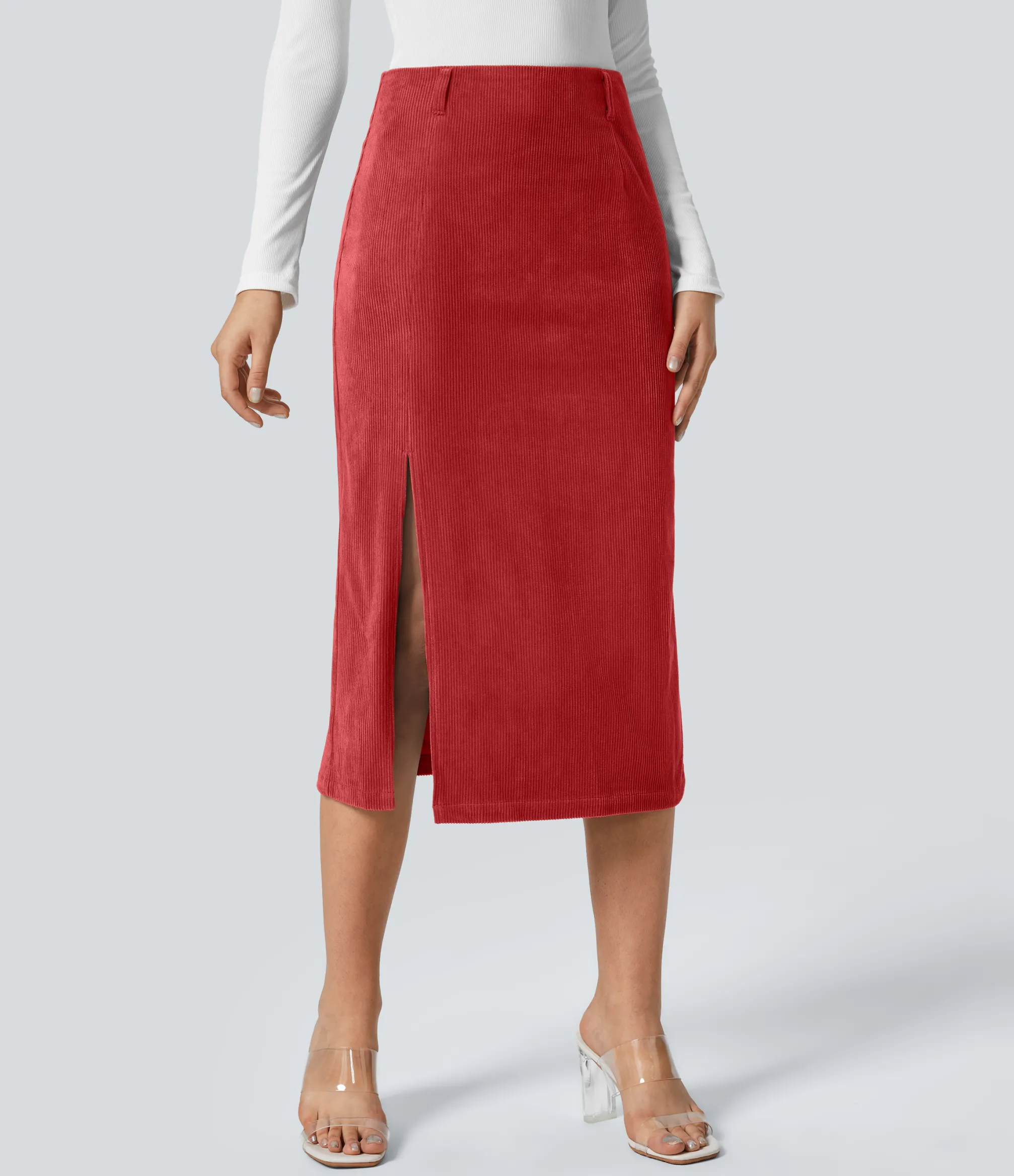 Maxi & Midi Skirts|Casual Skirts<HALARA High Waisted Hem Midi Corduroy Casual Skirt