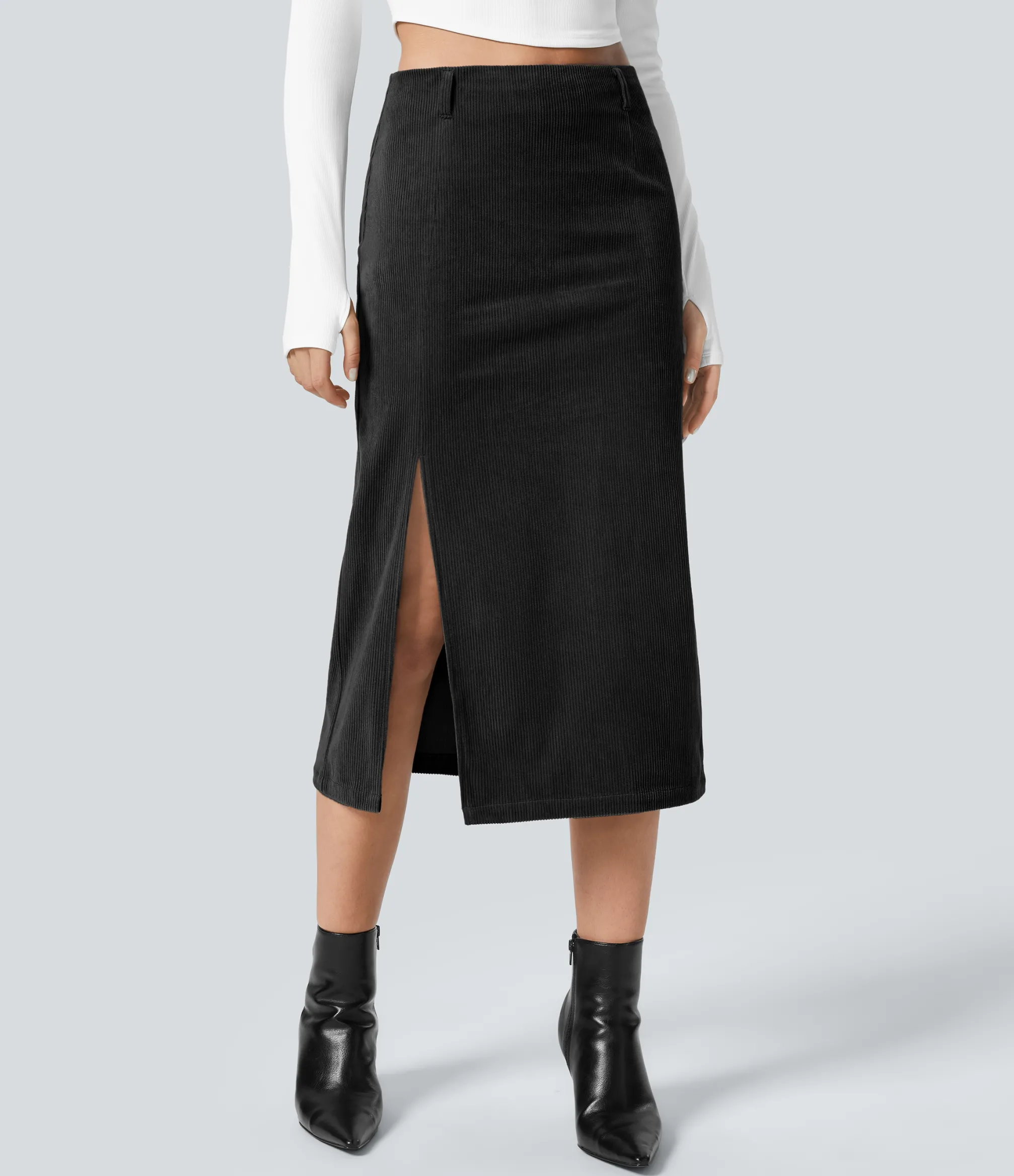 Maxi & Midi Skirts|Casual Skirts<HALARA High Waisted Hem Midi Corduroy Casual Skirt