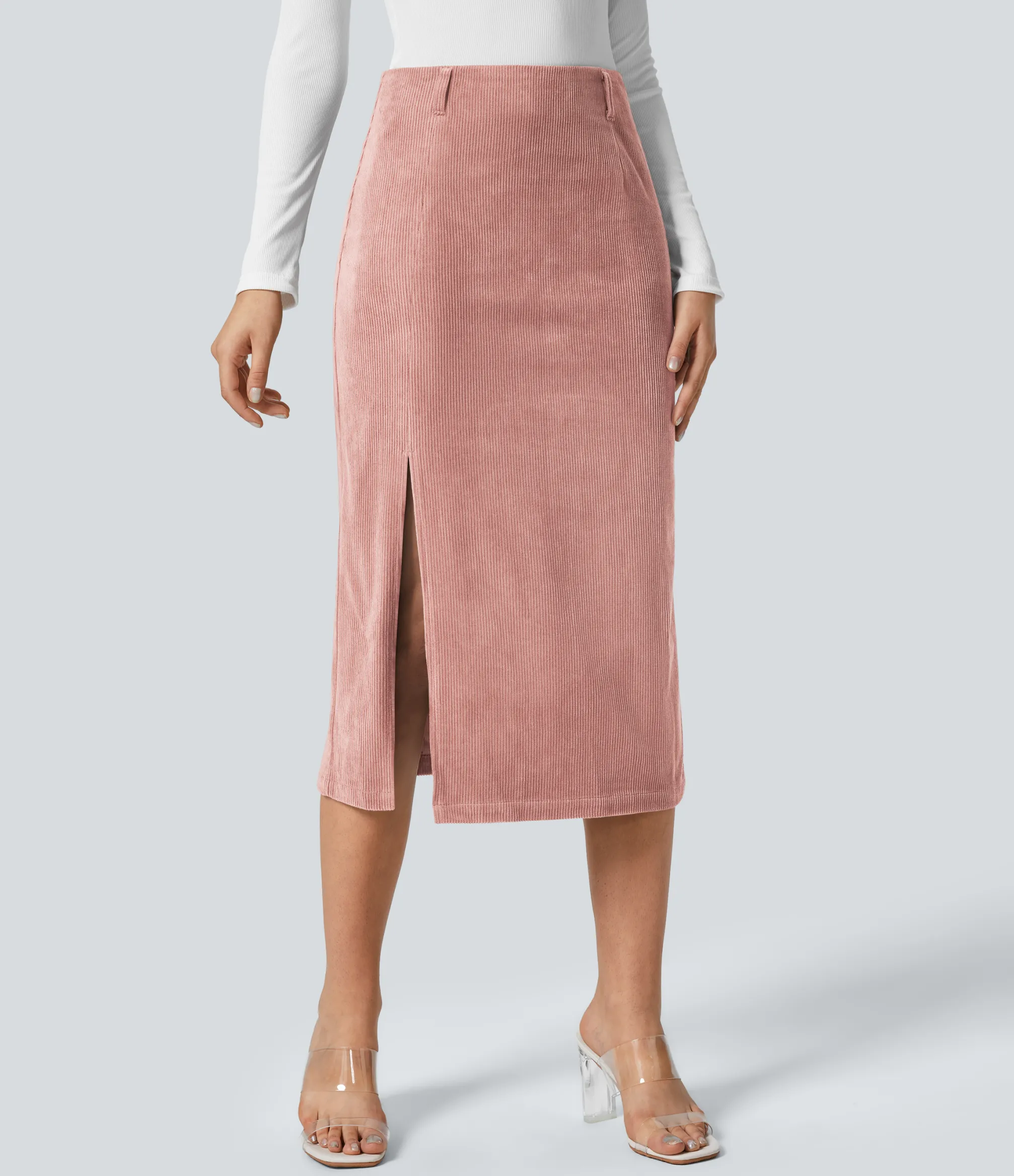Maxi & Midi Skirts|Casual Skirts<HALARA High Waisted Hem Midi Corduroy Casual Skirt