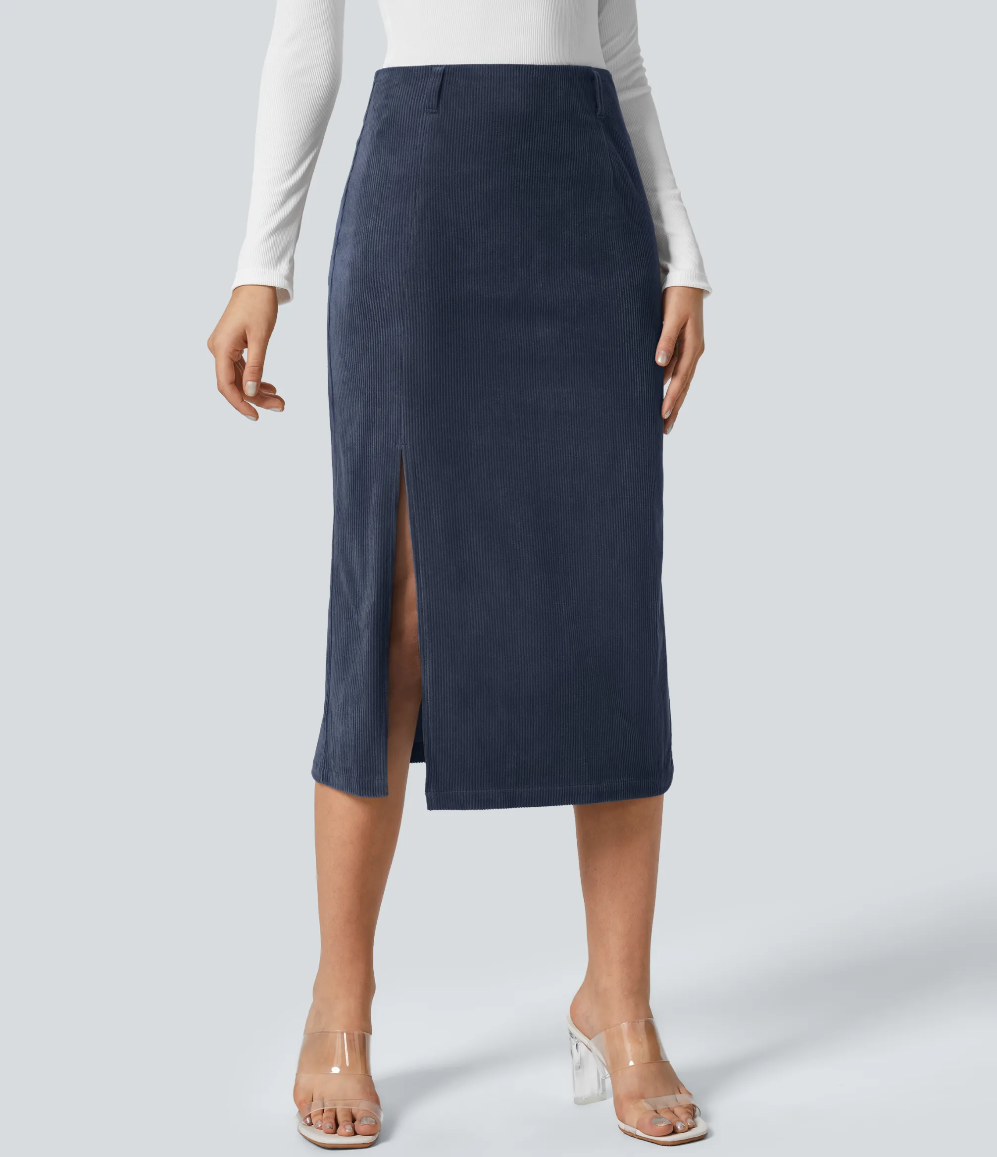 Maxi & Midi Skirts|Casual Skirts<HALARA High Waisted Hem Midi Corduroy Casual Skirt