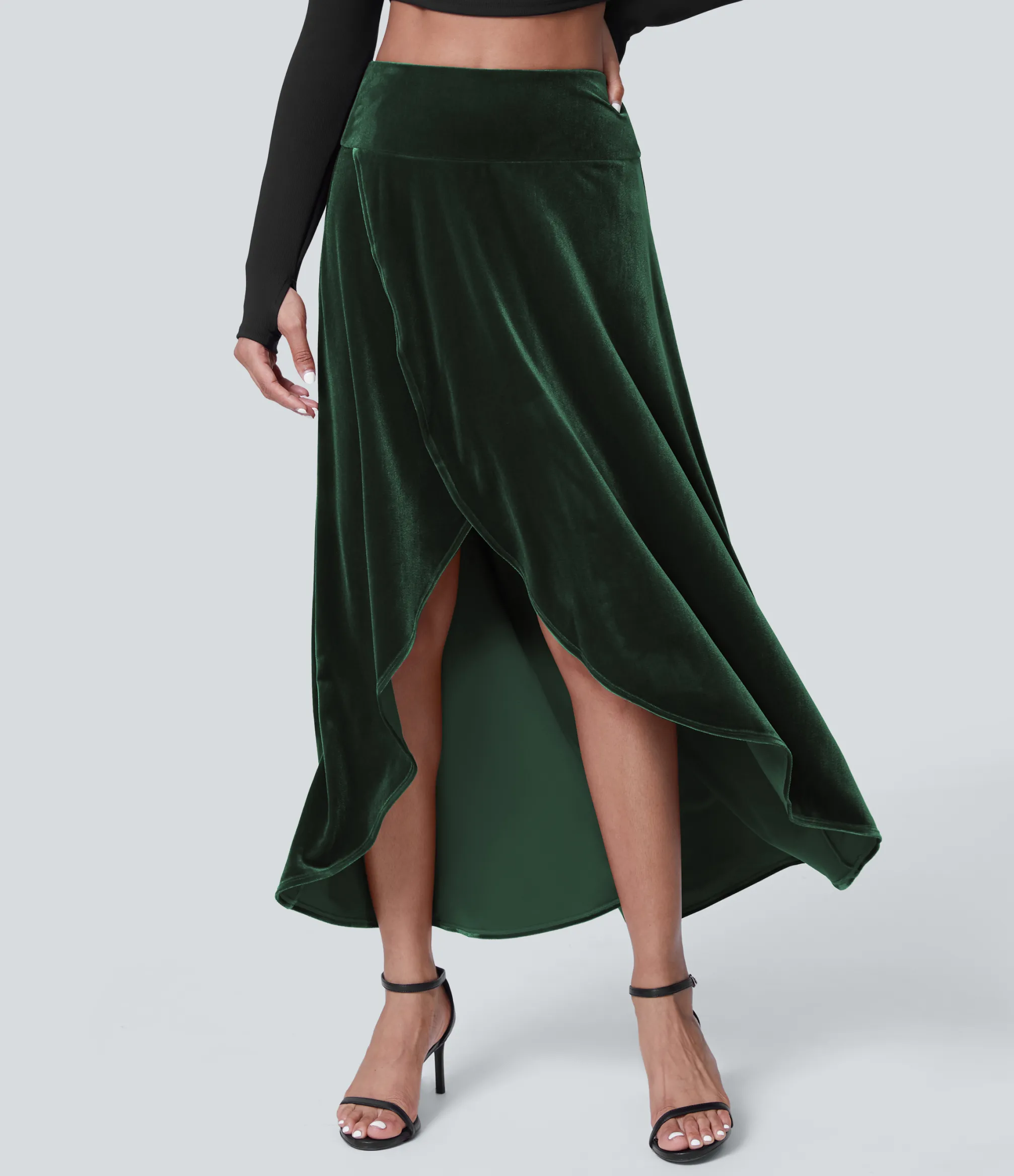 Maxi & Midi Skirts|Casual Skirts<HALARA High Waisted High Low Crossover 2-in-1 Velvet Maxi Skirt