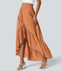 Maxi & Midi Skirts|Skirts<HALARA High Waisted High Low Ruffle Hem Flowy Maxi Skirt