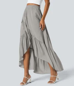Maxi & Midi Skirts|Skirts<HALARA High Waisted High Low Ruffle Hem Flowy Maxi Skirt