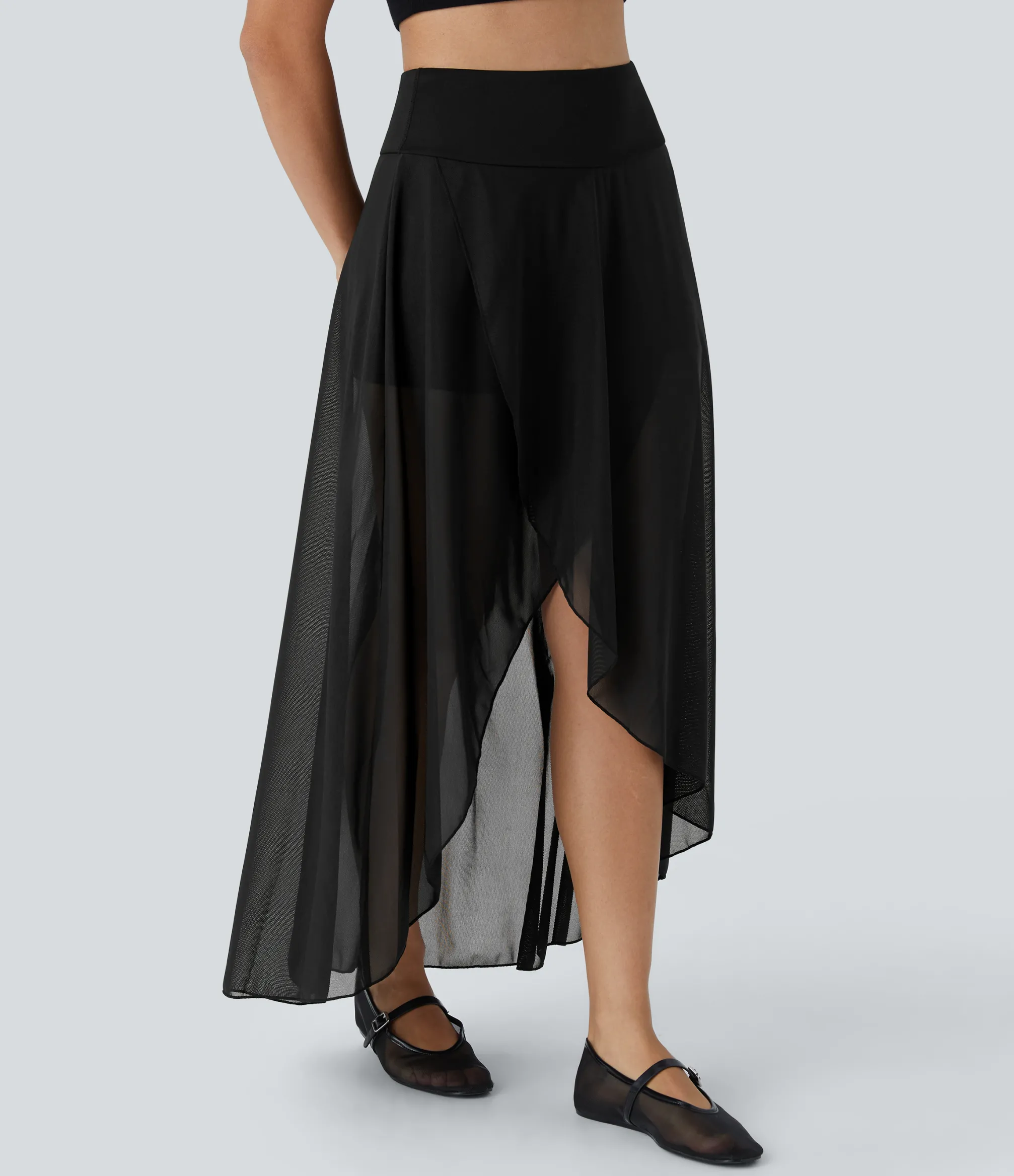 Maxi & Midi Skirts|Skirts<HALARA High Waisted High Low Ruffle 2-in-1 Pocket Flare Mesh Casual Regular Maxi Skirt