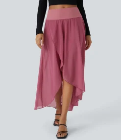 Maxi & Midi Skirts|Skirts<HALARA High Waisted High Low Ruffle 2-in-1 Pocket Flare Mesh Casual Regular Maxi Skirt