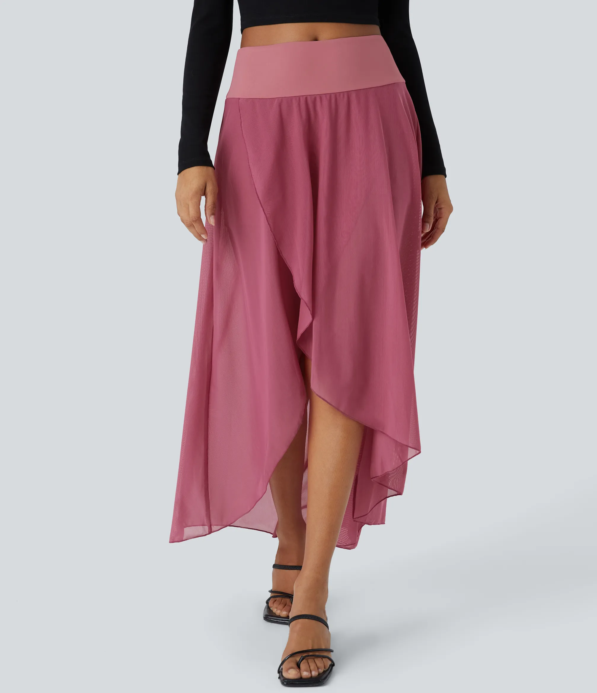 Maxi & Midi Skirts|Skirts<HALARA High Waisted High Low Ruffle 2-in-1 Pocket Flare Mesh Casual Regular Maxi Skirt