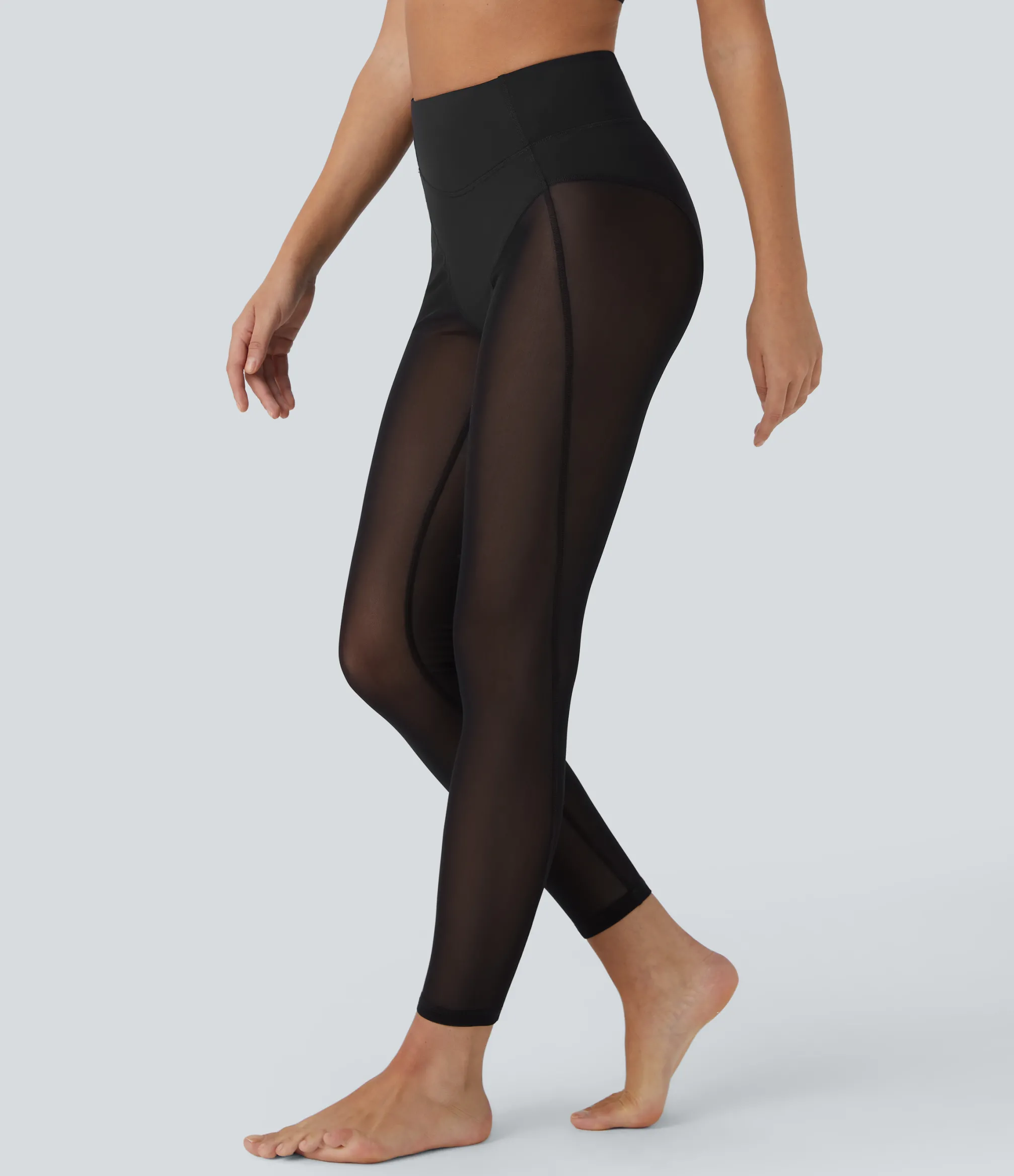 Leggings<HALARA High Waisted 2-in-1 7/8 Sheer Mesh Dance Leggings