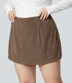 Plus Size<HALARA High Waisted 2-in-1 A Line Mini Corduroy Casual Plus Size Skirt