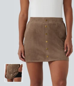 Skirts<HALARA High Waisted 2-in-1 A-line Mini Suede Casual Skirt with Pockets