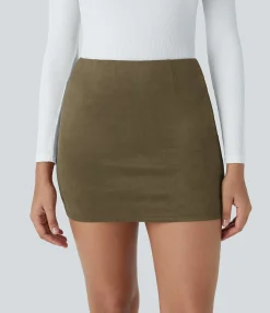 Mini Skirts|Casual Skirts<HALARA High Waisted 2-in-1 Bodycon Suede Mini Casual Skirt