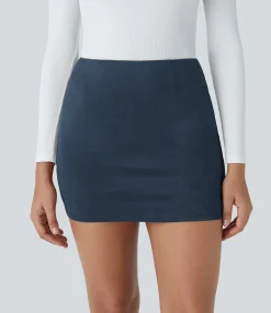 Mini Skirts|Casual Skirts<HALARA High Waisted 2-in-1 Bodycon Suede Mini Casual Skirt